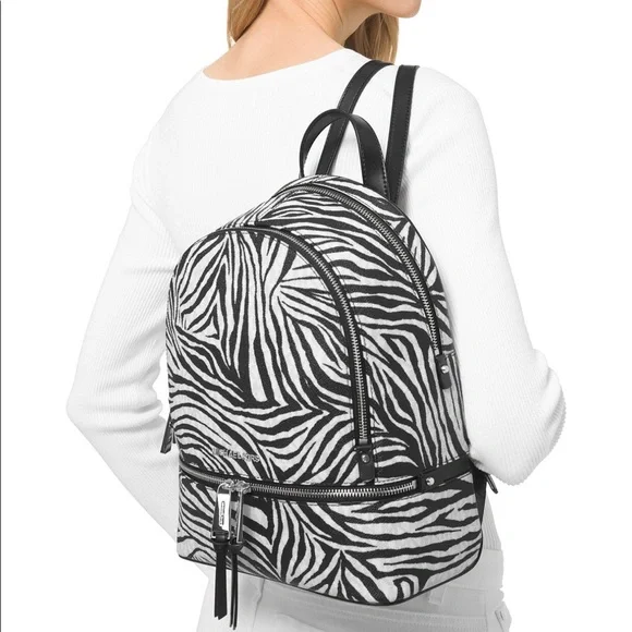 New Michael Kors Rhea Backpack Zebra Print